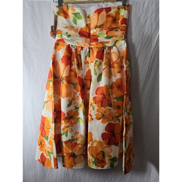 Davids Bridal Short Bright Orange floral Strapless Formal dress- Size 4- NWT - Picture 5 of 12